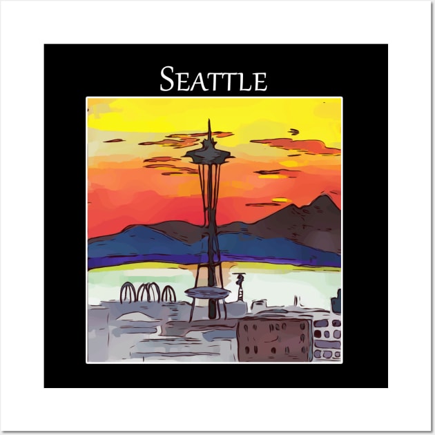 Seattle sunset looking towards Puget Sound from Capitol Hill Wall Art by WelshDesigns